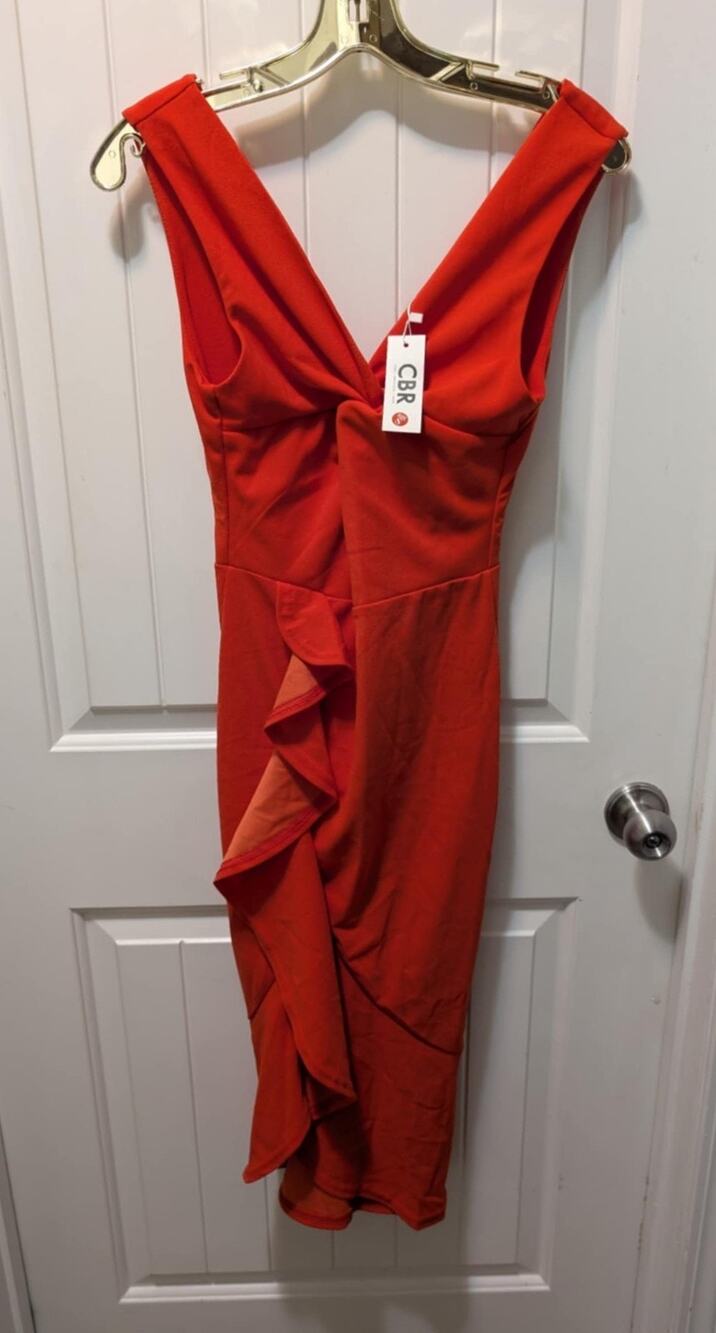 CBR Red Midi Dress Sleeveless V Neck Semi Formal Cocktail Party Tropical Size S
